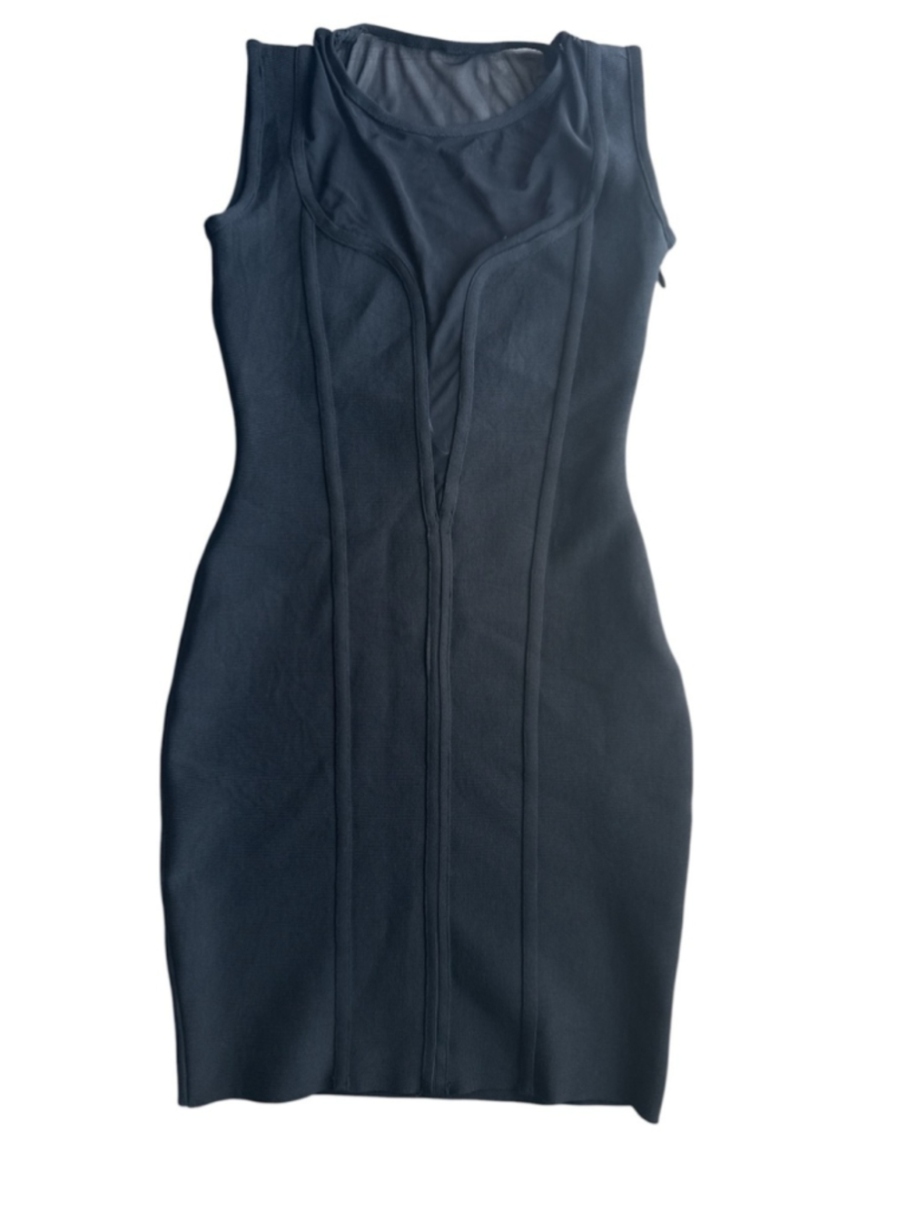 HERVÉ LÉGER Black Bandage Mini Dress w/ Mesh Illusion Panel | Size XS